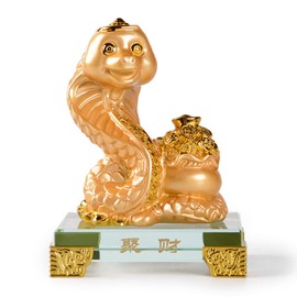 BRASSTAR PopTop Brass Golden Resin Feng Shui Statue Chinese Zodiac Animal Snake Home Office Table Top Decor Figurine Gift Collection PTZY117