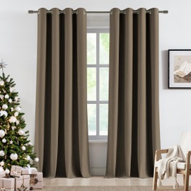 Vision Home Brown Linen Full Blackout Curtains Grommet Total Room Darkening Window Curtains 84 inches Long for Bedroom Living Room Energy Efficient Thermal Insulated Rustic Drapes 2 Panels 58" Wx84 L