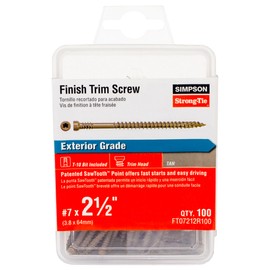 Simpson Strong-Tie FT07212R100 Finish Trim Screw — #7 x 2-1/2 in. T10, Trim-Head, Quik Guard, Tan (100-Qty)