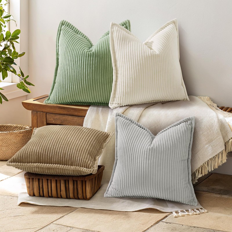 decorUhome Corduroy Sage Green Throw Pillow Covers 18x18 Set of