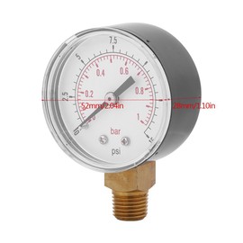 52mm Digital Tank Water Pressure Gauge Mini Low Pressure Gauge for Fuel, Air, Oil or Water 0-15psi / 0-1bar BSPT