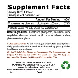 2 Pack Best Naturals Chromium Picolinate Tablet, 200 mcg, 240 Count
