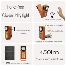 AUDEFU Rechargeable Clip-on Flashlight & Head Light,Mini EDC Flashlight with Dual Light Sources, Flat Pocket Keychain Flashlight for Outdoor, Camping, Emergency Use – USA Patented (Orange)
