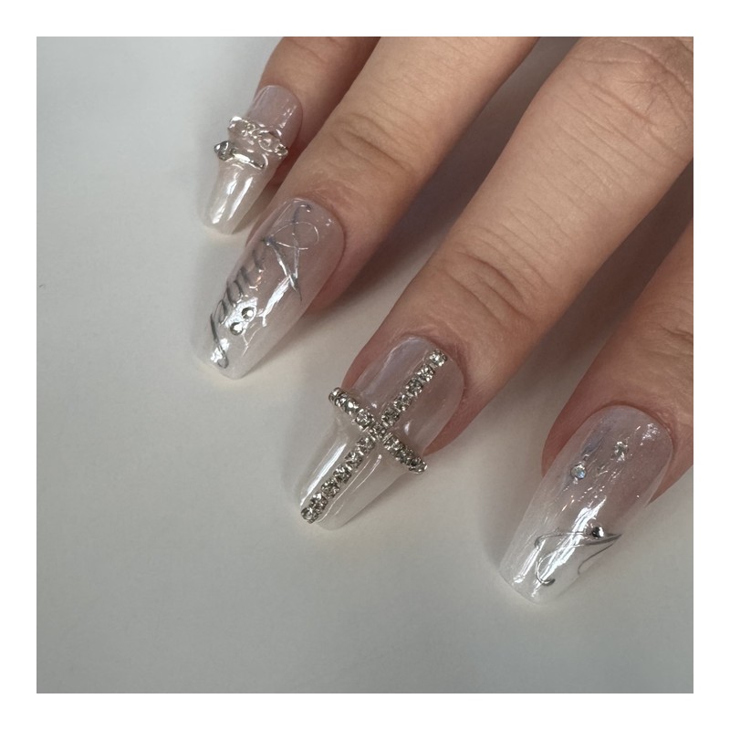 Silvertic Angel Handmade Nail Tips - Long Almond / 실버틱