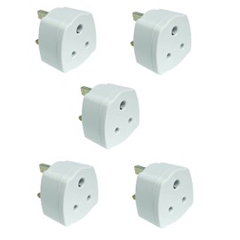Invero Pack of 5 - India to UK Travel Holiday Visitor Adapter Plug - Round 3-Pin Plug to UK Socket Converter Adaptor with 5A Fuse - White