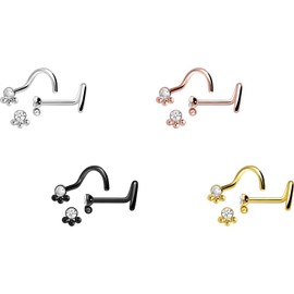 PIERCINGLINE Titanium Nose Piercing Spiral Crystal + 3 Balls Nose Stud Choice of Colours, Titanium