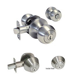 House GUard Hardware Entrance Keyed Entry  Satin Nickel Round Knob Double Deadbolt Combo Door Lock