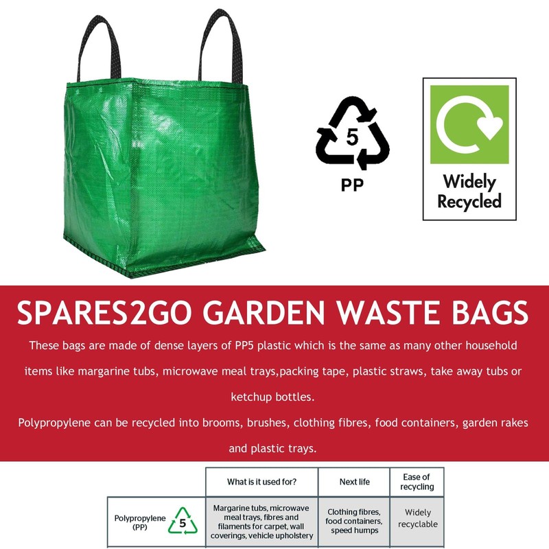 SPARES2GO Extra Large Garden Waste Bags Heavy Duty Reusable Sack