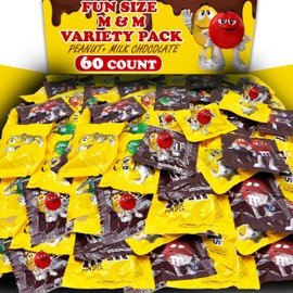 MM Bulk Chocolate Candy Variety Pack, 60 Count Individually Wrapped Fun Size Packets, Milk Chocolate, Peanut Assortment Mix, Bulk Candy Bags for Kids Party Favors, Birthdays, Snacking