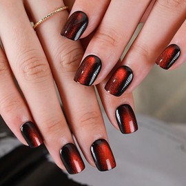 Press on Nails Short Square MAOTTIE Yellow Discoloration Cat Eye False Nails UV Finish Fake Nails Gel Glitter Reusable Glue on Nails Short for Women 12 Size-24 Pcs