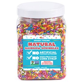 Dye-Free Rainbow Sprinkles – 1.6 Pounds - Natural Vegan Baking Toppings with No Artificial Dyes or Flavors – Non-GMO Jimmies for Cookies, Cakes, Ice Cream & Cupcakes