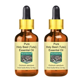 Devprayag Pure Holy Basil (Tulsi) Essential Oil (Ocimum Sanctum) with Glass Dropper Natural Therapeutic Grade Steam Distilled (Pack of Two) 100ml X 2 (6.76 oz)