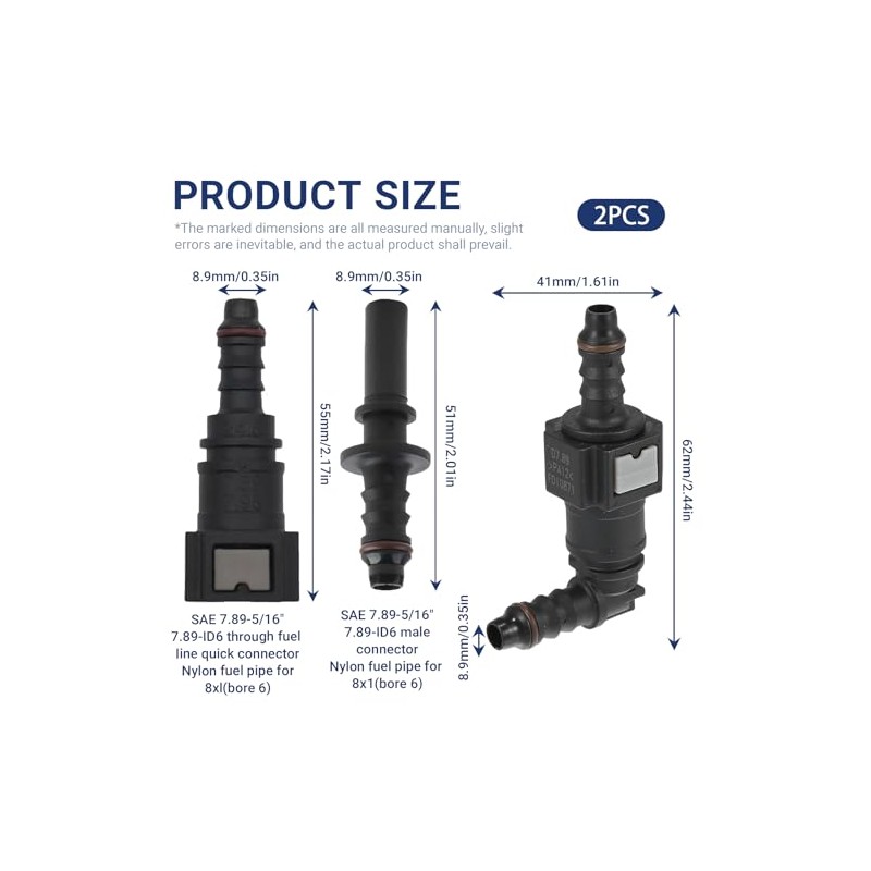 Set of 2 7.89mm ID6 SAE to 5/16 8mm Car
