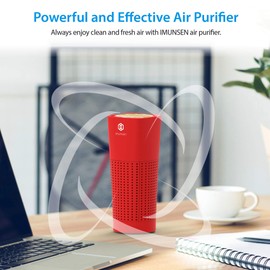 IMUNSEN M-003R True HEPA 13 Filter Air Purifier for Car, Desk, and Office with Carbon Deodorization Filter, 4-Stage Filtration, Smoke, Odors, Allergens, USB Port 5V, Made in Korea - Red