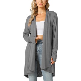 LazyCozy Women's Open-Front Long-Sleeve Cardigan Lightweight Draped Cardigan Sweaters Stretch Jersey Topper, Heather Grey, X-Large