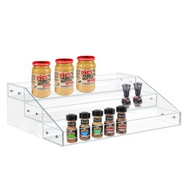 PMMASTO Widen Tiered Spice Rack, Seasoning Organizer, Clear Acrylic Vertical Shelves Can Organizer for Countertop, Cabinet, Pantry, Kitchen Organization and Storage - 3 Tier