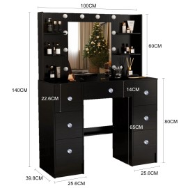 Yamissi 7 Drawers Vanity Desk Set With 10 LED Lighted Mirror For Bedroom Makeup Table