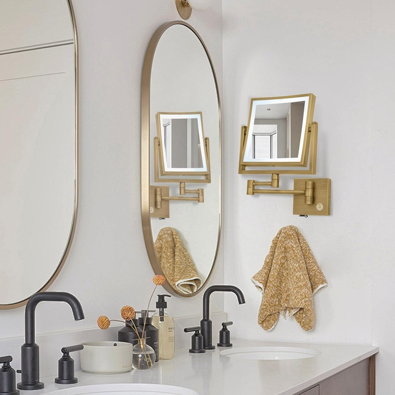 RECKODOR Square Wall Mounted Makeup Mirror with Lights and Magnification,
