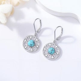 Lotus Turquoise Earrings for Women 925 Sterling Silver Dangle Drop Yoga Flower Earrings Leverback Turquoise Lotus Jewellery Gifts for Girls Women