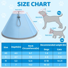 DEWVIE Soft Dog Cone for Dogs, Soft Dog Recovery Cone Collar for After Surgery, Adjustable Protective Elizabethan Collar for Dog & Cat (Blue, M)