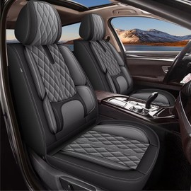 IKABEVEM Car Seat Covers Fit for Hyundai Santa Fe 2009-2026 - Waterproof Leather Seat Covers - Compatible Airbag with Lumbar Support(2 Front Seat Covers, Black & Grey)