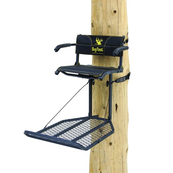 Rivers Edge RE556, Big Foot TearTuff XL Lounger, Lever-Action Hang-On Tree Stand with TearTuff Flip-up Mesh Seat, Oversized 37.5” x 24” Platform, Arm/Foot/Back Rests, Black