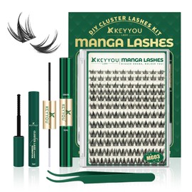 KEYYOU Manga Lash Clusters Kit 8-18mm Eyelash Clusters Kit DIY Lash Extension Kit Natural Fairy Cluster Lashes with Lash Bond Seal Remover Applicator Soft Thin Band(MG03)