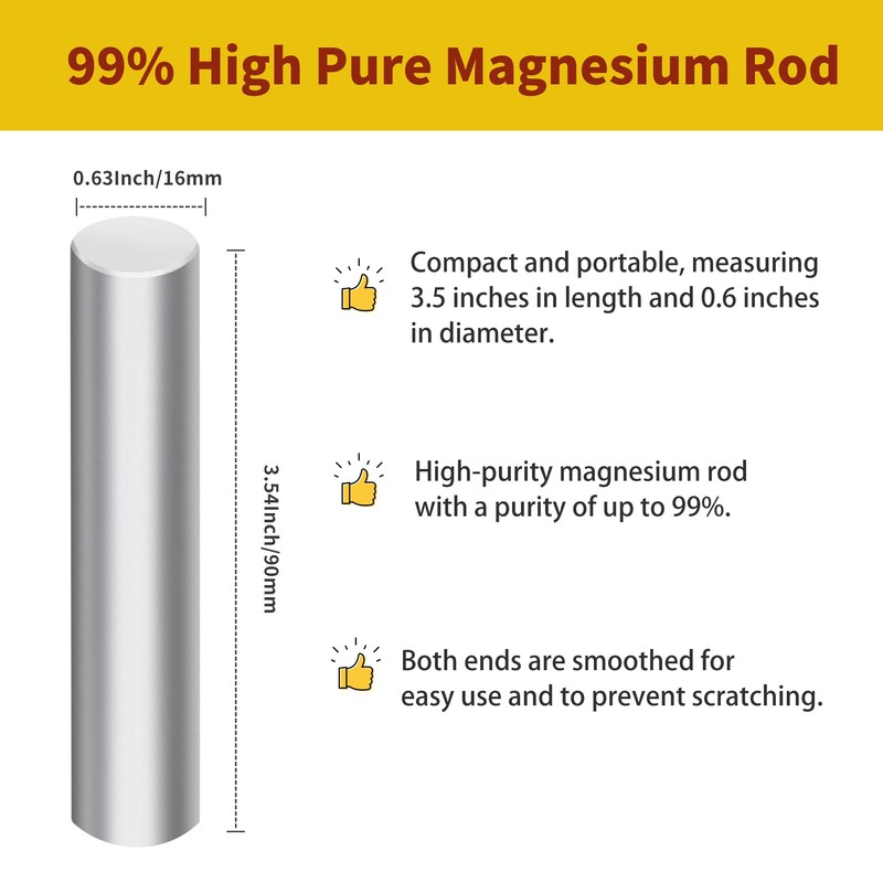 6-Pack Magnesium Fire Starter Rods, 99.99% Pure Magnesium Metal Rod,