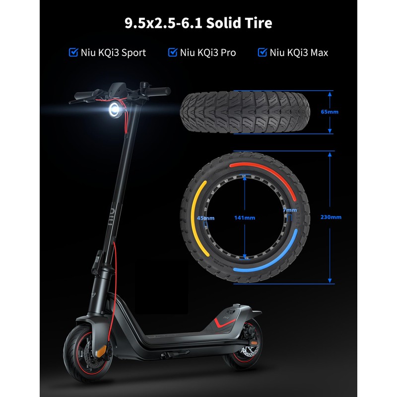 RidTianTek 9.5x2.50 Solid Tire 9.5 inch for NIU KQi3 Pro/KQi3