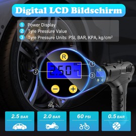 Tyre Inflator electric car pump - Portable Digital Tyre Pump with Nozzle Adaptors for Car Motorcycle Bicycle