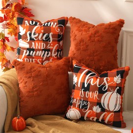 TOYPOPOR Fall Decorations 2 Packs Double Sided Throw Pillow Covers Rust Red Soft Faux Fur Maple Leaf Pillow Case Autumn Harvest Thanksgiving Indoor Outdoor Home Decor for Living Room Porch Couch 16x16