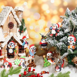 48 Pcs Christmas Penguin Wooden Hanging Ornaments Miniature Wood Hanging Decor Wooden Christmas Ornaments with Rope Cute Christmas Decor Vintage Christmas Tree Decorations for Xmas Party Holiday