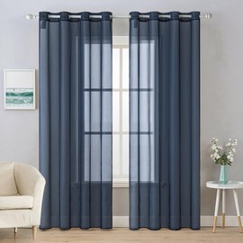 MIULEE Solid Color Sheer Curtains 63 Inches Long 2 Panels Set - Elegant Lightweight Grommet Light Filtering Window Voile Panels/Drapes/Treatment for Bedroom Living Room W54 x L63 Inch, Navy Blue