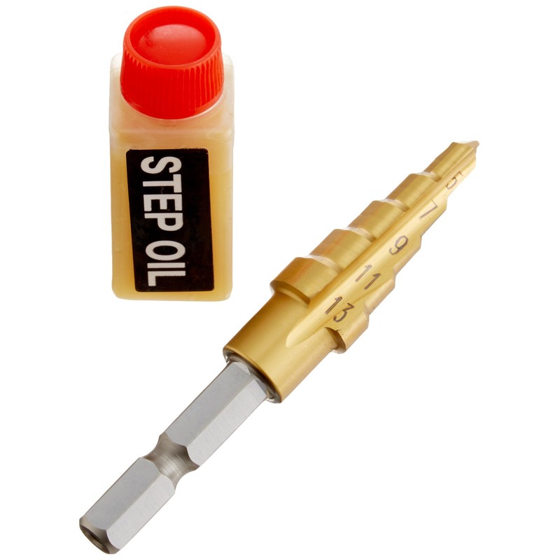TRUSCO NMS-13G Hex Shaft Step Drill, 2-Blade Titanium Coating, 0.2
