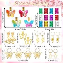 NAISKA 30Pcs Colorful Butterfly Charm for Braid Clips Gold Hair Jewelry Loc Dreadlock Accessories Flower Braid Charms Hair Cuffs Coils Rings Loc Jewelry Gifts for Women and Teen Girls