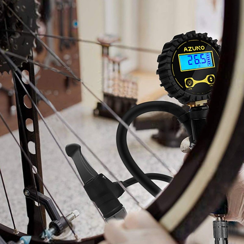 AZUNO Digital Bicycle Tire Inflator Gauge with Auto-Select Valve Type