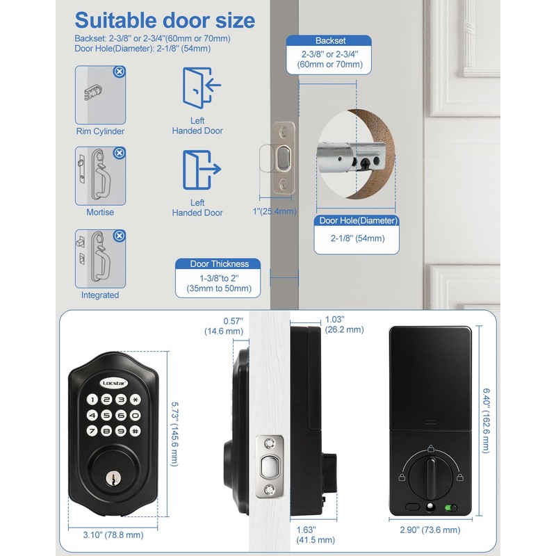 Keyless Entry Door Lock, Smart Keypad Deadbolt for Front Door,