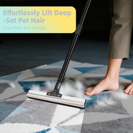 Carpet Rake for Pet Hair Removal - 47.5" Adjustable Long Handle with Brass/Silicone Teeth, Reusable Lint & Fur Scraper for Deep Cleaning Rugs, Mats, Furniture & Stairs