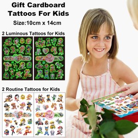 Rusoz Children's Tattoo Set Boys Girls Luminous Children's Tattoos Skin-friendly Waterproof and Sweat-Proof Temporary Children's Tattoos for Party Bags Party and Gift Idea