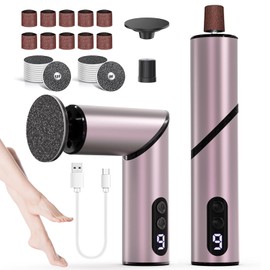 FUNKYLEE Electric Foot Callus Remover, Foldable Design, Rechargeable Electric Foot File, 2-in-1 Grinding Heads for Large Area Callus Removal and Delicate Care, 9 Adjustable Speeds (Rose Gold)