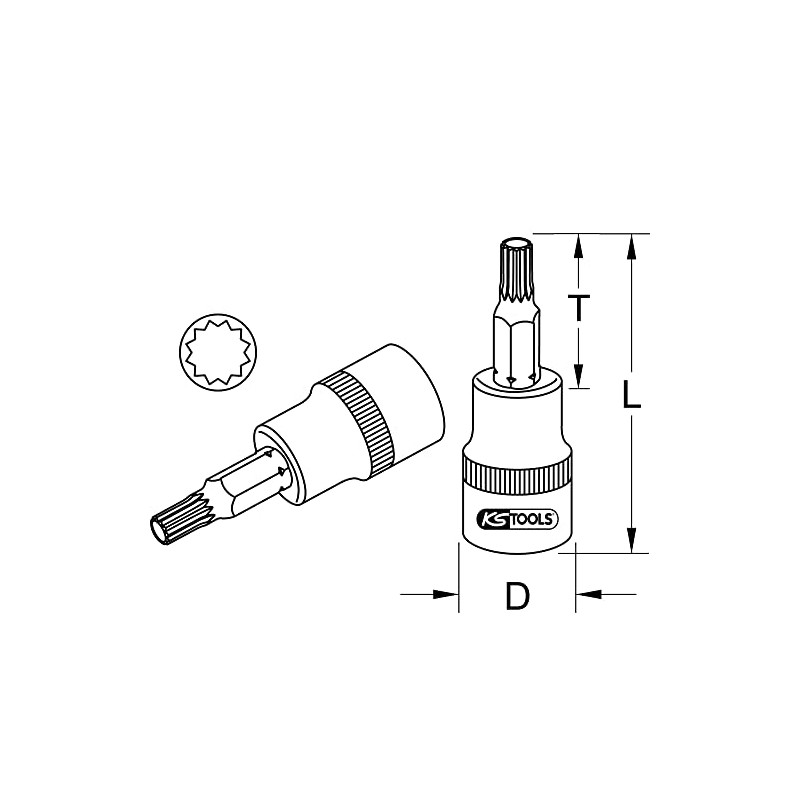 KS Tools 922.1676 Ultimate Socket Screwdriver XZN 1/2 Inch 55 mm