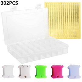 Embroidery Thread Organiser Set,302pcs Embroidery Colored Floss Bobbins Set,Embroidery Thread Storage,Cross Stitch Accessories,Support for Embroidery Floss,for DIY Craft Sewing(7.68x5.12x1.38inch)