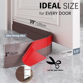 2 Packs Door Draft Stoppers, Under Door Draft Sweep, Door soundproofing Strip for Noise Insulation,Weather Stripping Door Seal, 2" W x 39" L - Brown