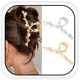 Zoestar Rhinestone Claw Clips Gold Leaf Hair Clips Medium Metal Hair Claw Fancy Hair Accessories for Women and Girls
