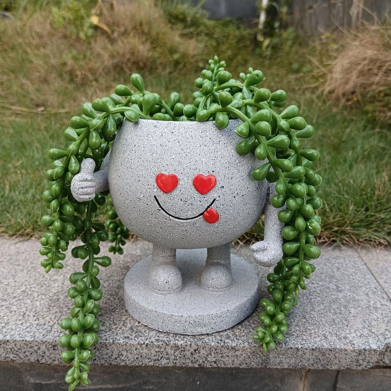 Succulent Pot Adorable Smiling Figure Standing Thumb Up Resin Flower