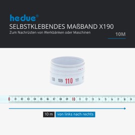 hedue® selbstklebendes Maßband 10 m X190 - Massband selbstklebend , von links nach rechts