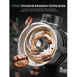 Huanyu Coffee Grinder With Titanium Sharked Teeth Burr Electric Coffee Grinders With Dual Control Modes Coffee Mill For Hand Punch French Press Black
