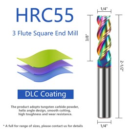 AYCHOLIZ 1/4" Solid Carbide Flat End Mills Set 3 Flute Diamond-Like Coating End Milling Cutter for Aluminum,Copper,Magnesium Alloys