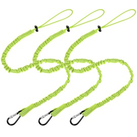 LEIFIDE 3 Pcs Tool Lanyard with Aluminum Screw Lock Buckle Retractable Bungee Cord 17.6lb 8kg Tough Adjustable Tether Tool Harness Fall Protection Tether for Construction(Green)