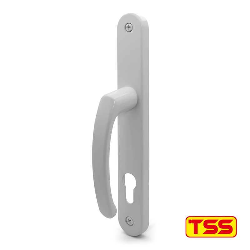 TSS White UPVC Door Handle Pair Set with Offset Lever